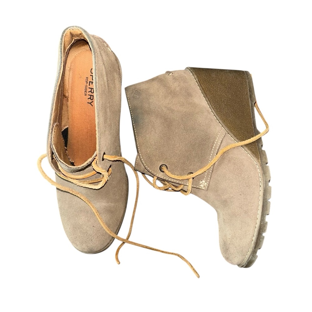 Sperry Women’s Suede Chukka Ankle Boots Wedge Heel Lace Up Tan Size‎ 7M